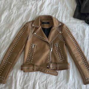 ZARA Faux suede studded motorcycle jacket